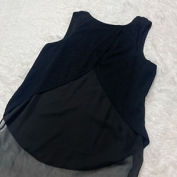 Moon Collection Sleeveless Top High Low Sheer Rhinestone Black Size S Loose Fit - Picture 9 of 10